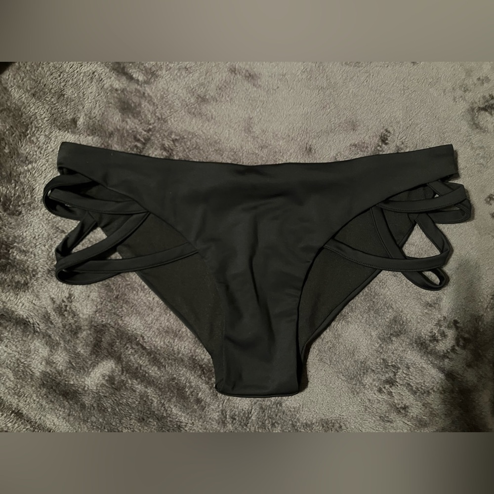 Luna Black Strappy Bikini Bottom